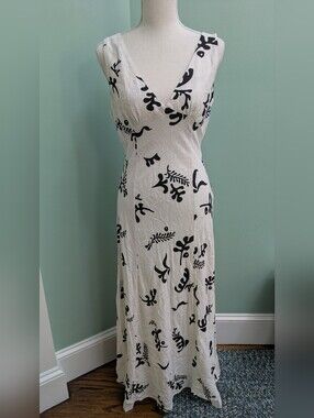Paper Heart Sold at Anthropologie White Maxi Dress with Black Floral Print, Sz M